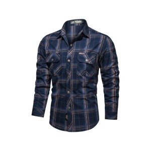 Men's Casual Flannel Shirt Long Sleeve Plaid Cotton Work Shirt Relaxed