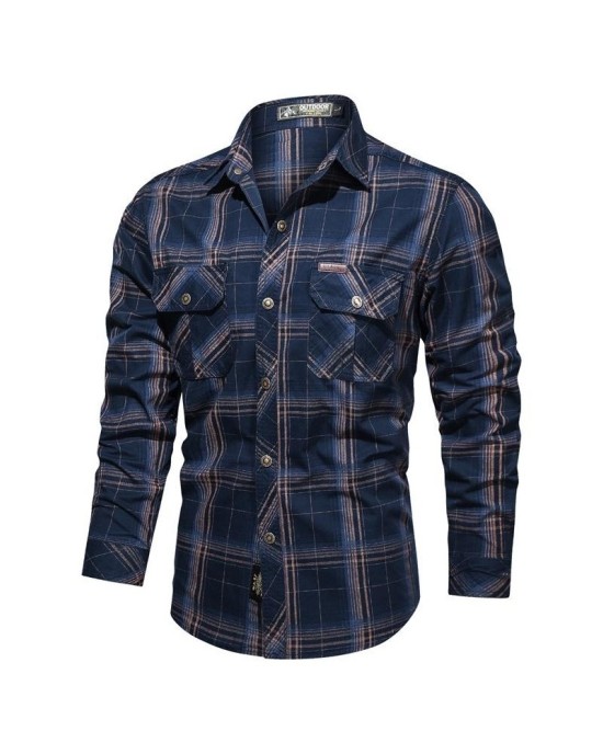 Men's Casual Flannel Shirt Long Sleeve Plaid Cotton Work Shirt Relaxed