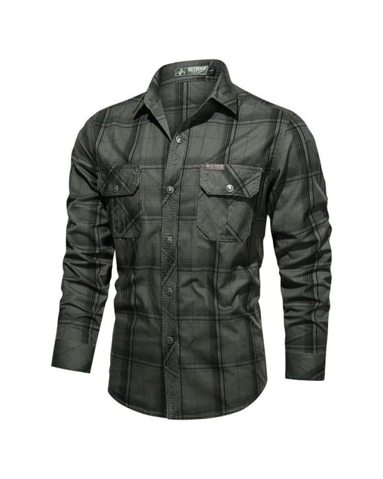 Men's Casual Flannel Shirt Long Sleeve Plaid Cotton Work Shirt Relaxed