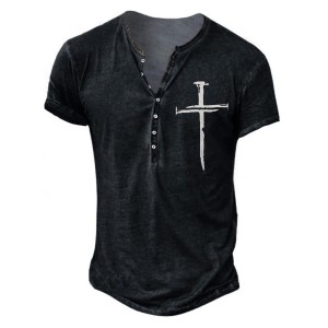 Men's Graphic T-Shirt Summer Fashion Casual Crew Neck Short Sleeve Tee with Cross