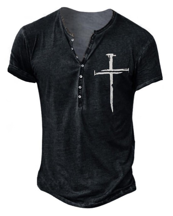 Men's Graphic T-Shirt Summer Fashion Casual Crew Neck Short Sleeve Tee with Cross