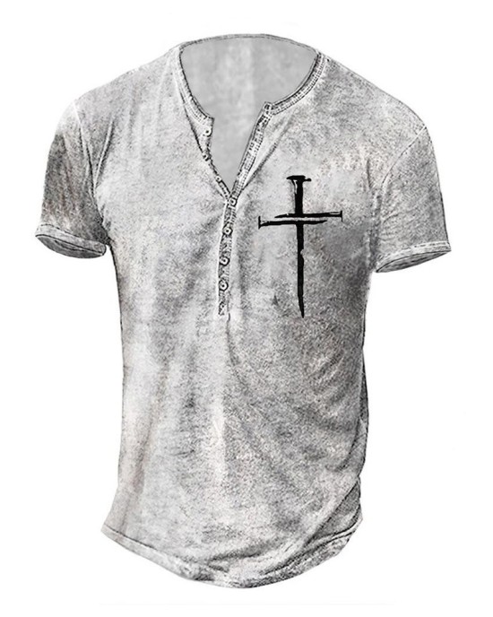 Men's Graphic T-Shirt Summer Fashion Casual Crew Neck Short Sleeve Tee with Cross
