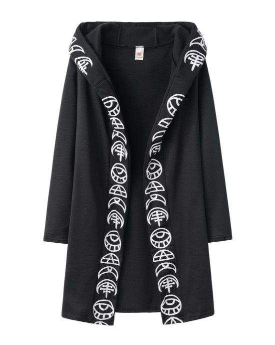 Women's Punk Moon Print Long Sleeve Cardigan Hoodie - Trendy Oversized