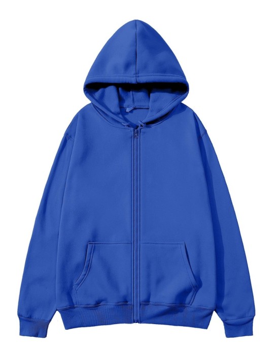 Unisex Zip-Up Hoodie Pullover Plain Color Fleece Sweatshirt for Men and