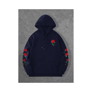 Oversized Hoodie with Rose Print | Drop Shoulder Streetwear