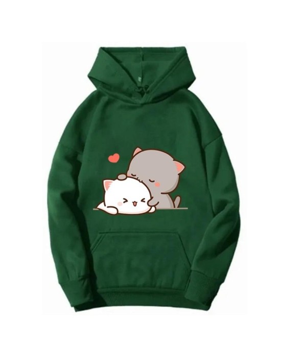 Cozy Fleece Hoodie Women's Oversized Cartoon Pullover Hooded
