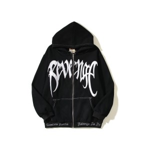 Vintage Washed High-Street Embroidery Oversized Zip-Up Hoodie Fleece-Lined Casual