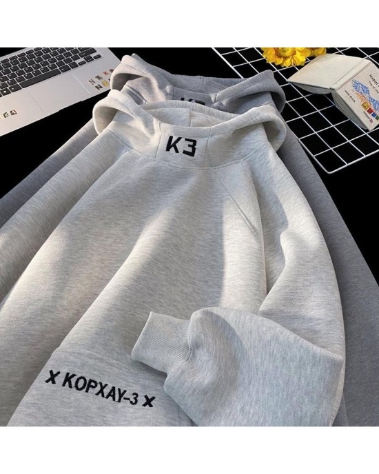 Embroidered Hoodie for Men Spring Autumn Casual Style Oversized Zip-Up Sweatshirt Couple Matching