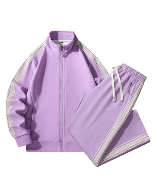 Striped Hoodie Sweatshirt Set Men Women Couple Casual 2-Piece Outfit Sporty Running Outdoor
