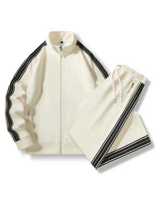 Striped Hoodie Sweatshirt Set Men Women Couple Casual 2-Piece Outfit Sporty Running Outdoor