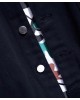 Trendy Black Denim Jacket with Unique Graphic Print, Long Sleeve Shirt