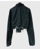 Vintage Distressed Denim Jacket with Raw Hem & Frayed Details, Light Blue Retro