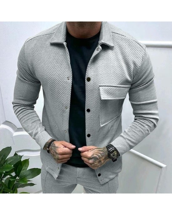 Classic Fall Denim Jacket with Button-Down Collar - Slim-Fit Casual