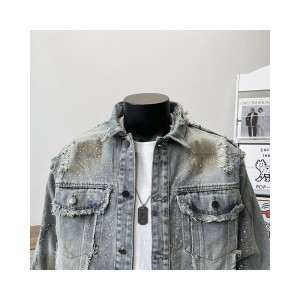 Vintage Denim Jacket Men Retro Streetwear High-End Casual Oversized Trucker