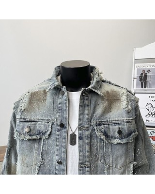 Vintage Denim Jacket Men Retro Streetwear High-End Casual Oversized Trucker