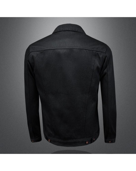 Men's Classic Black Denim Jacket - Fade-Resistant, Slim Fit, Minimalist