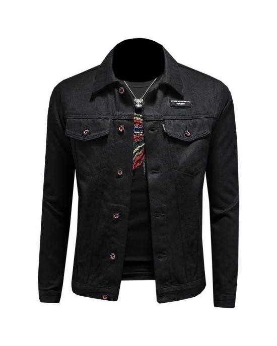 Men's Classic Black Denim Jacket - Fade-Resistant, Slim Fit, Minimalist
