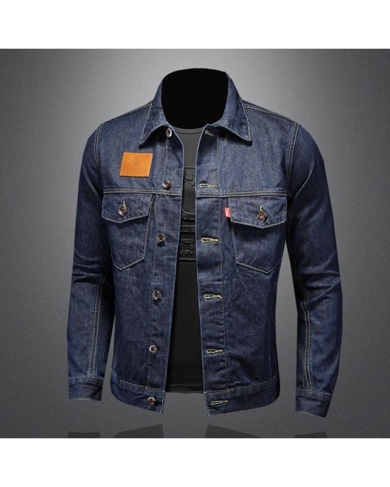 Men's Classic Denim Jacket - Deep Blue Slim Fit Casual Coat for Spring &