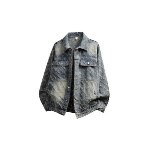 Distressed Washed Denim Jacket Men Vintage Americana Streetwear Oversized Trucker Coat Retro Ripped Denim